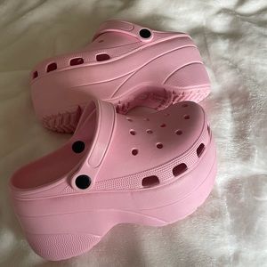 Pink platform crocs